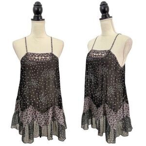 Free People Boho Flowy Beachy Sea Shell Ditsy Floral Babydoll Sheer Tunic Top